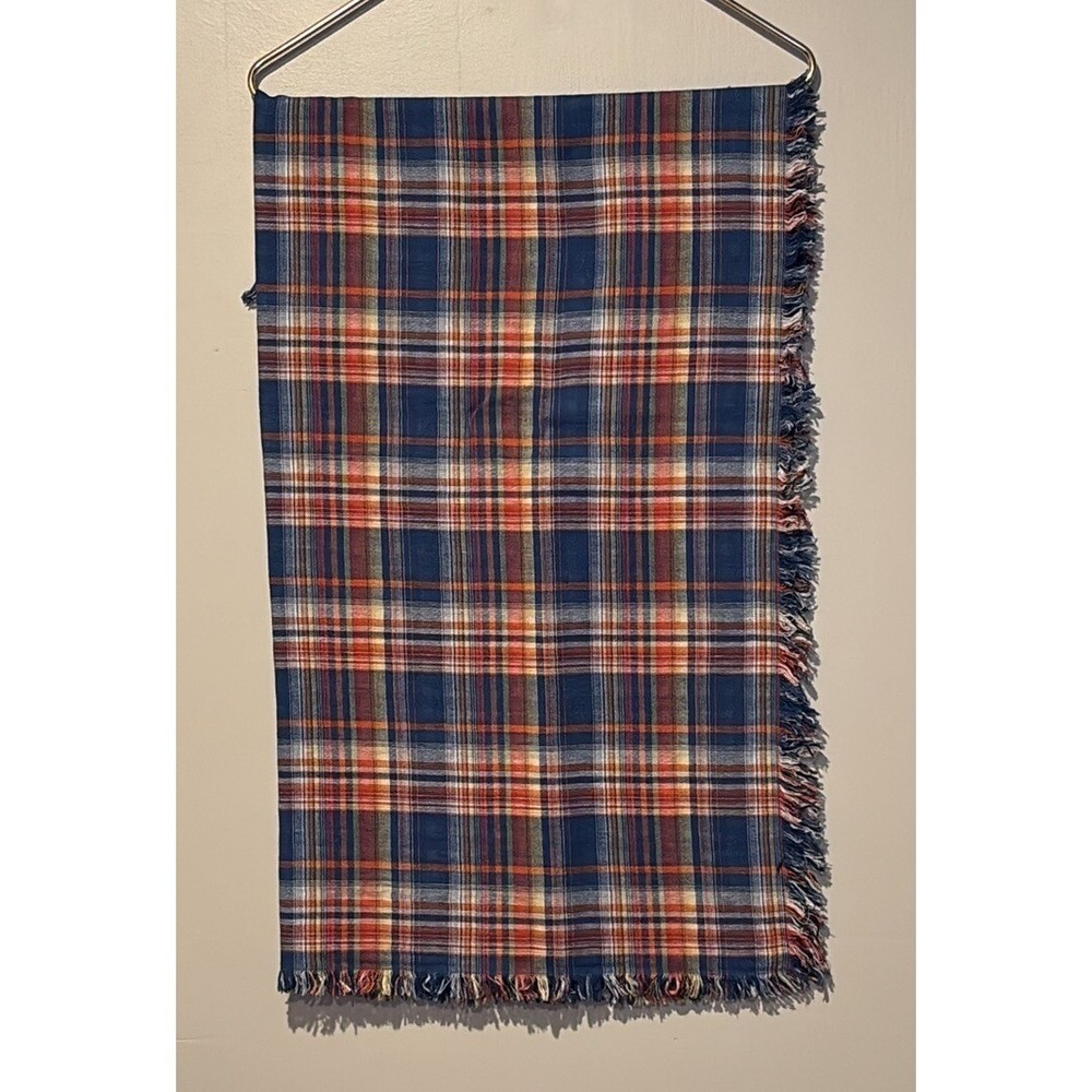Hollister Scarf Red Blue Plaid‎ Tartan 34x33"